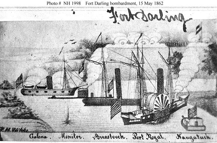 James River Squadron attacks Confederate Fort Darling on Drewry’s Bluff, Virginia. Contemporary pencil sketch by F.H. Wilcke. (Naval History & Heritage Command) James River Squadron attacks Confederate Fort Darling on Drewry’s Bluff, Virginia. Contemporary pencil sketch by F.H. Wilcke. (Naval History & Heritage Command)